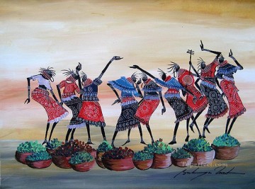 African Painting - Dancing with Greens African